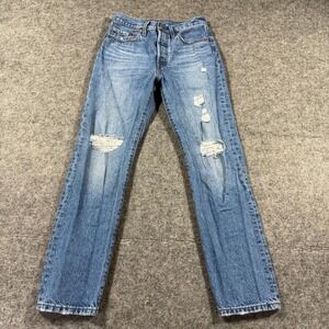 Levis 501 Jeans Womens 26 Blue Distressed High Rise Straight Button Fly Cotton